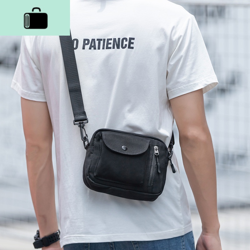 潮牌斜挎包男生ins潮小包迷你港风韩版学生单肩包女斜肩帆布背包NEW LAKE 黑色2627高清大图