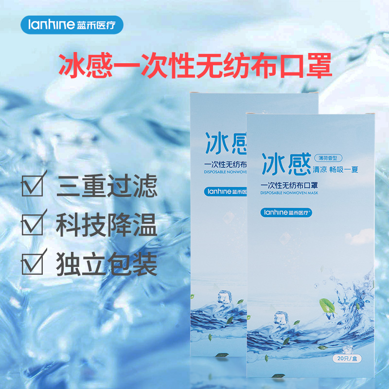 蓝禾医疗一次性冰感无纺布口罩20片独立装薄荷香型高清大图