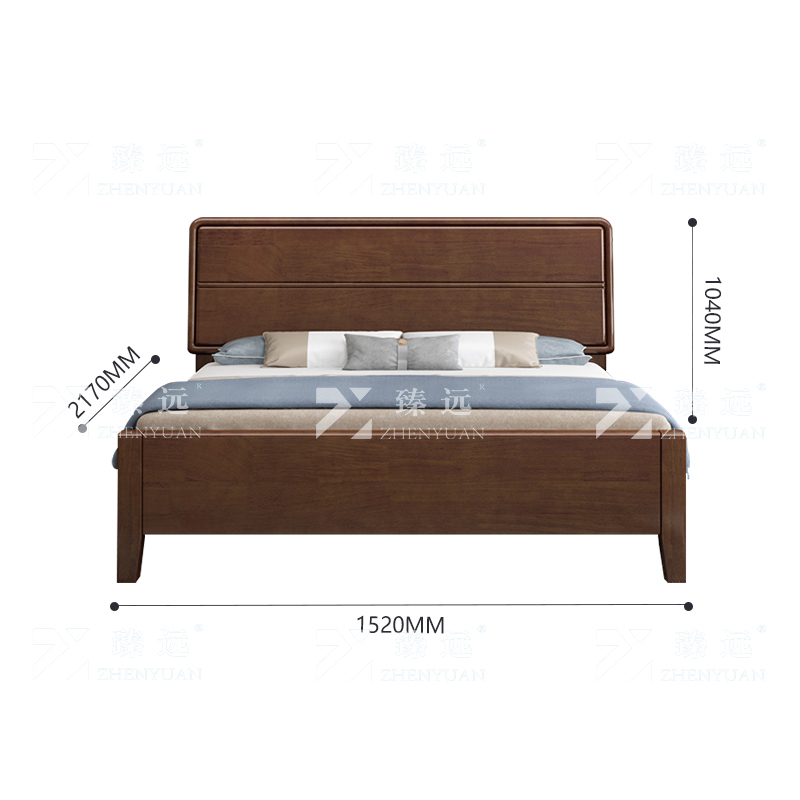 臻远 ZY4022905 实木床简约1.5米单人床 胡桃色