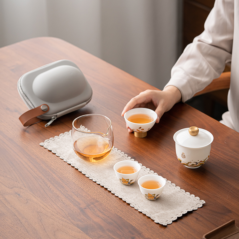 苏氏陶瓷(SUSHI CERAMICS)国潮海水无涯羊脂玉功夫旅行便捷快客茶具高清大图