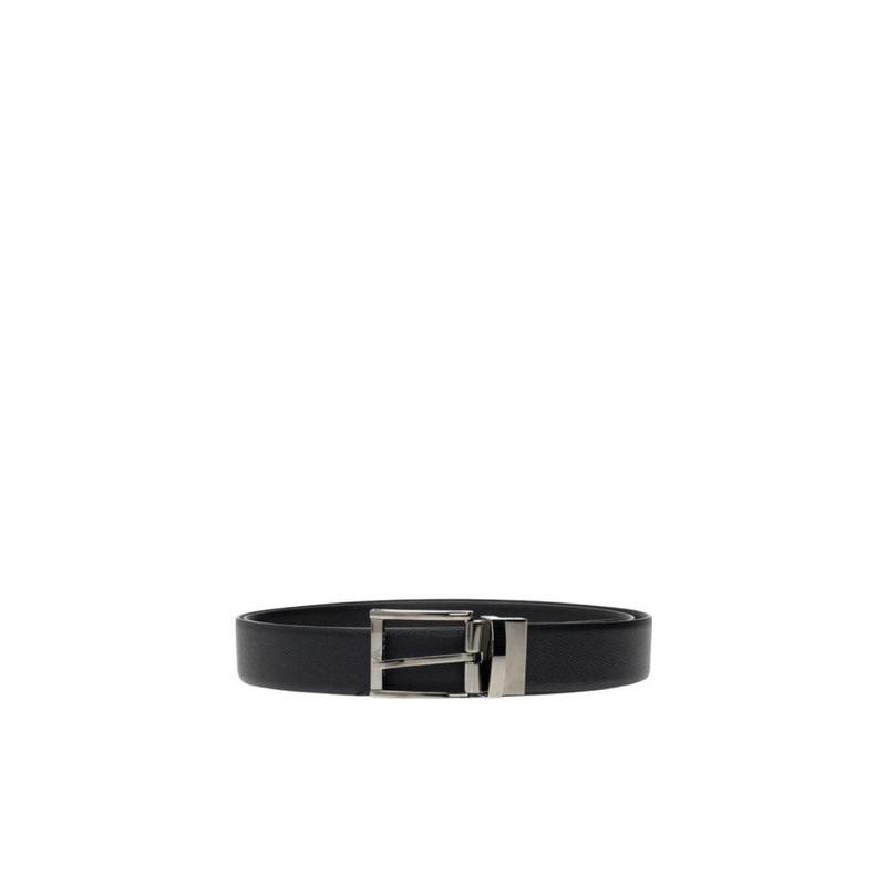 阿玛尼(EMPORIO ARMANI)男士扣环腰带黑色可调节雕刻logo耐磨时尚
