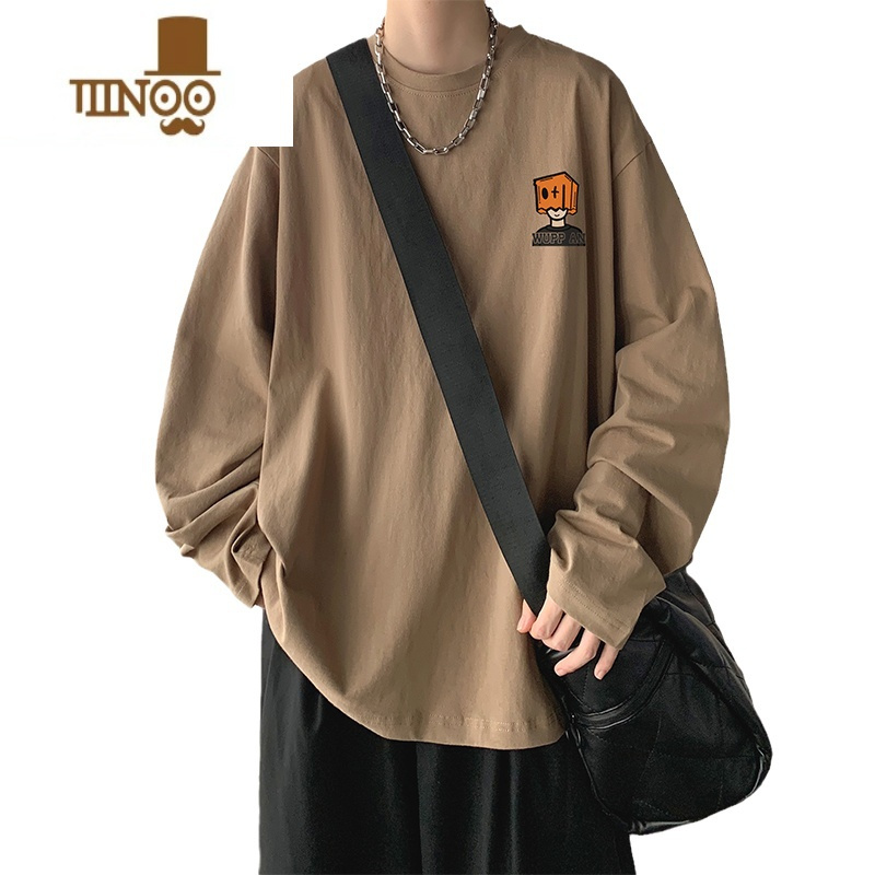 YANXUoversize2023新款长袖t恤男款秋季美式复古潮牌卫衣痞帅外套