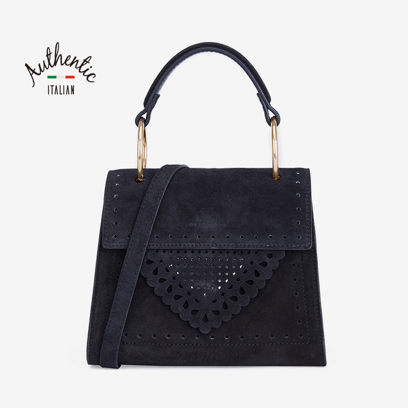 可西奈尔(COCCINELLE)B14LACE系列女士牛皮绒面单肩斜挎包E1C10557701黑色001