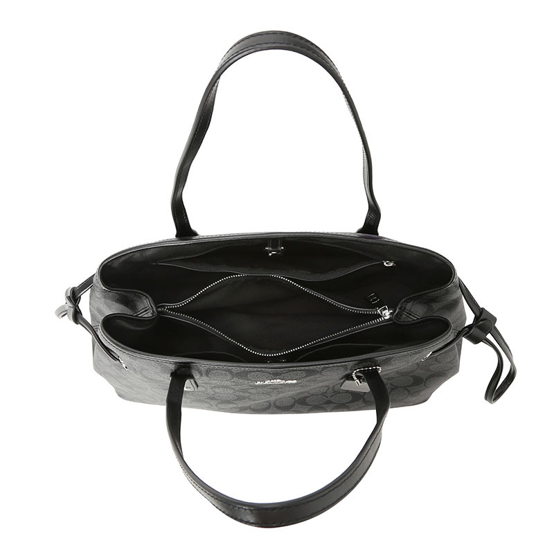 COACH 蔻驰女包 DRAWSTRING 鲶鱼包中号 单肩包 手提包 字母马车标织物F57842银扣