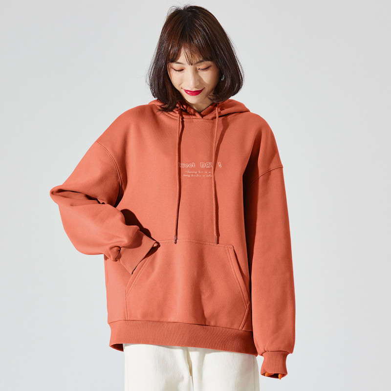 [1.5折价64元]唐狮加绒卫衣女加厚秋冬新款字母印花连帽卫衣韩版宽松百搭