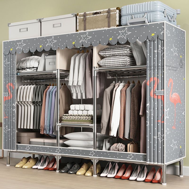 简易钢管布衣柜简约现代全钢架衣柜组装收纳架子牛津布加粗挂衣橱