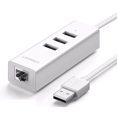 绿联 CR129 USB2.0转3口HUB+百兆网卡 白色 30299