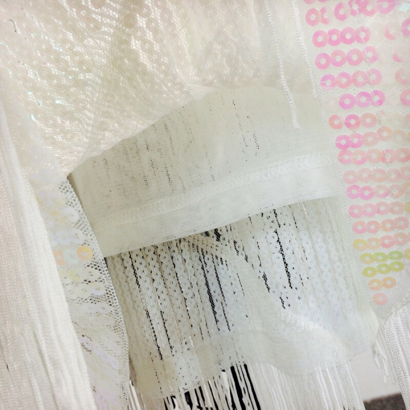 2018春夏新亮片流苏带连衣裙女装露背性感中长款宴会晚礼服裙白色均码