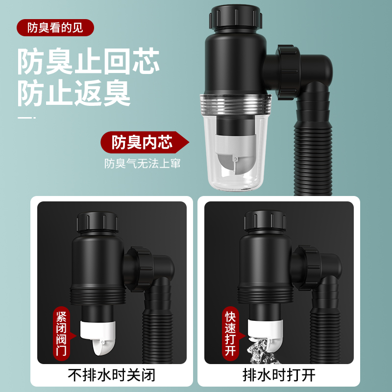 洗手盆下水管防返臭神器洗脸盆下水器面盆漏水塞洗手池排水管配件-【套装C2】有孔★小弹跳带提篮+灰色双排下水管高清大图