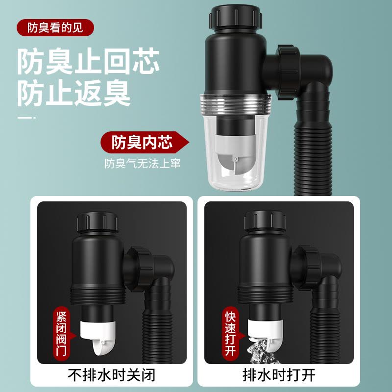 洗手盆下水管防返臭神器洗脸盆下水器面盆漏水塞洗手池排水管配件-【套装C2】有孔★小弹跳带提篮+灰色双排下水管图片