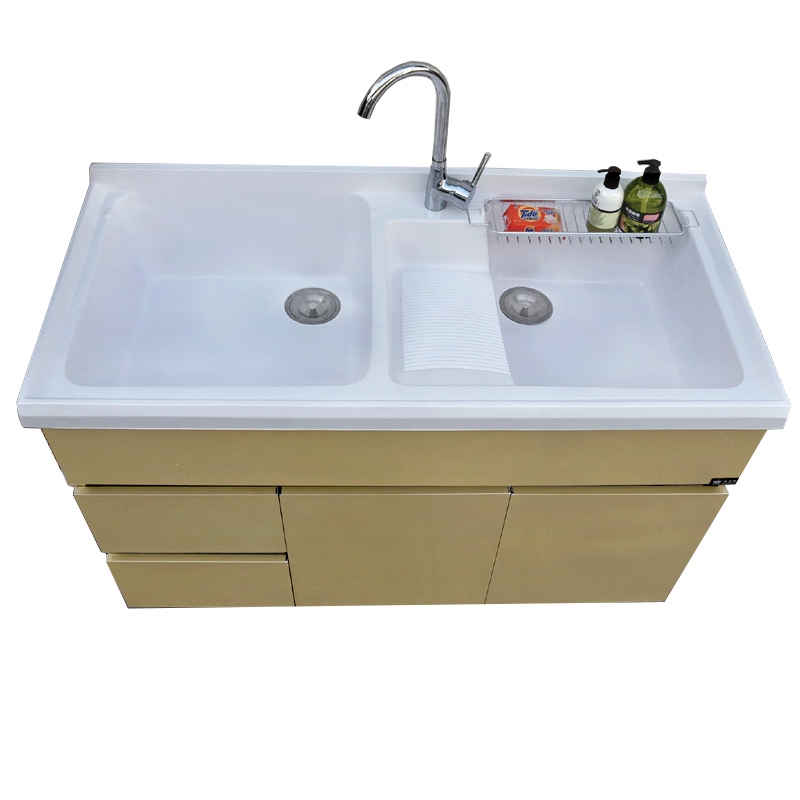 苏宁放心购不锈钢洗衣柜双盆带搓衣板浴室柜组合洗衣台洗衣池阳台一体