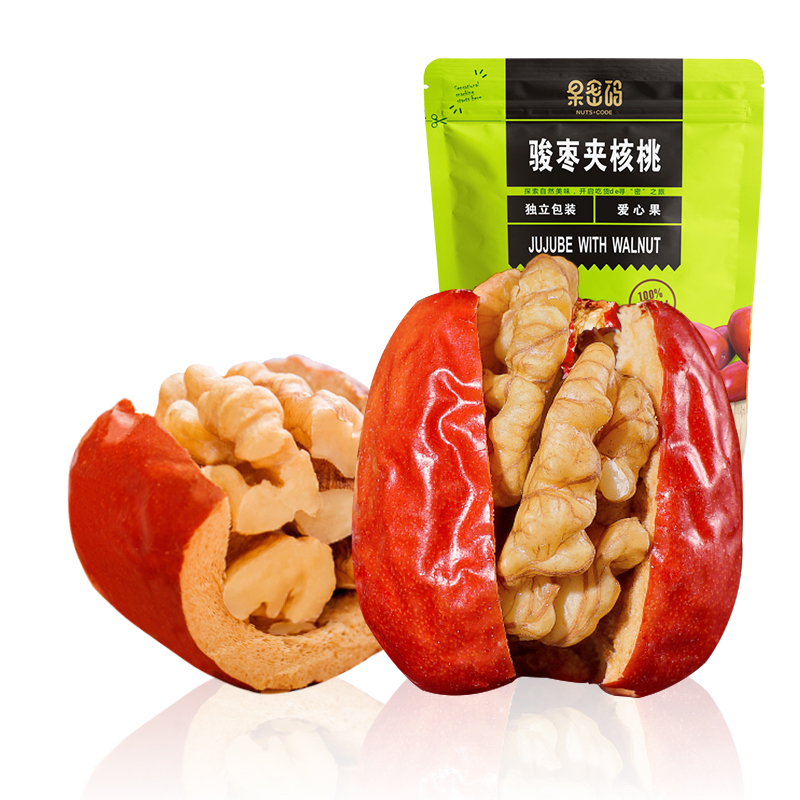 事农果密码系列夹心枣骏枣夹核桃爱心果208g(休闲零食)