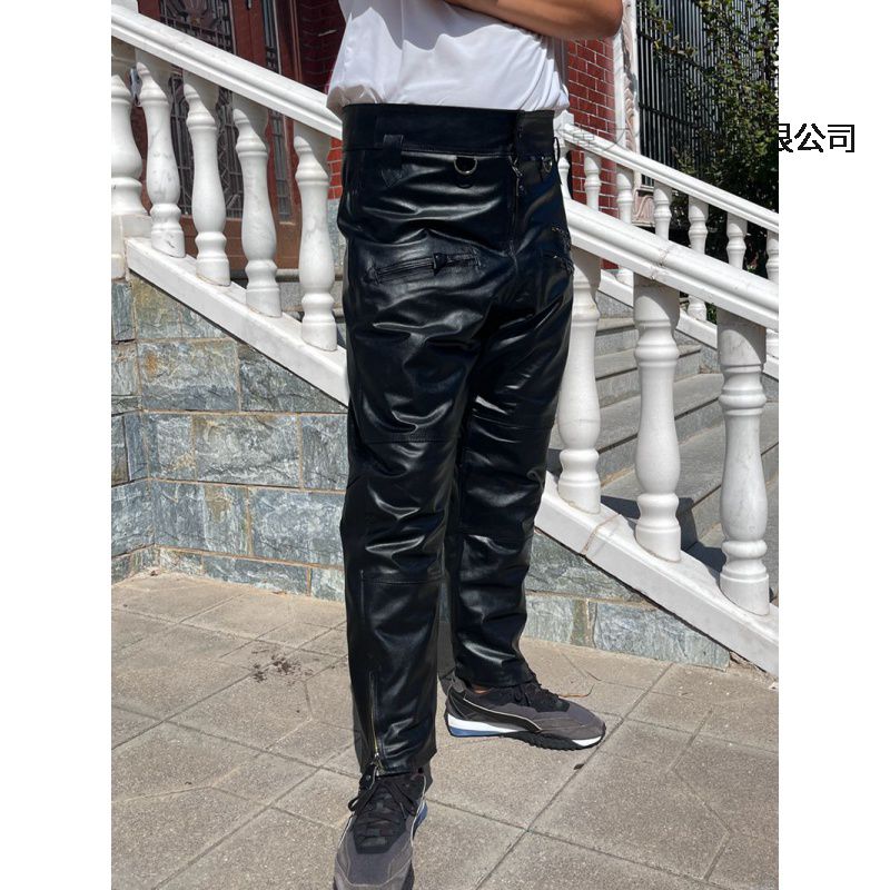 举翼王子真皮皮裤男士秋冬款中老年头层羊皮马裤摩托车骑裤子 30码（腰围2尺3） 黑色头层山羊皮马裤