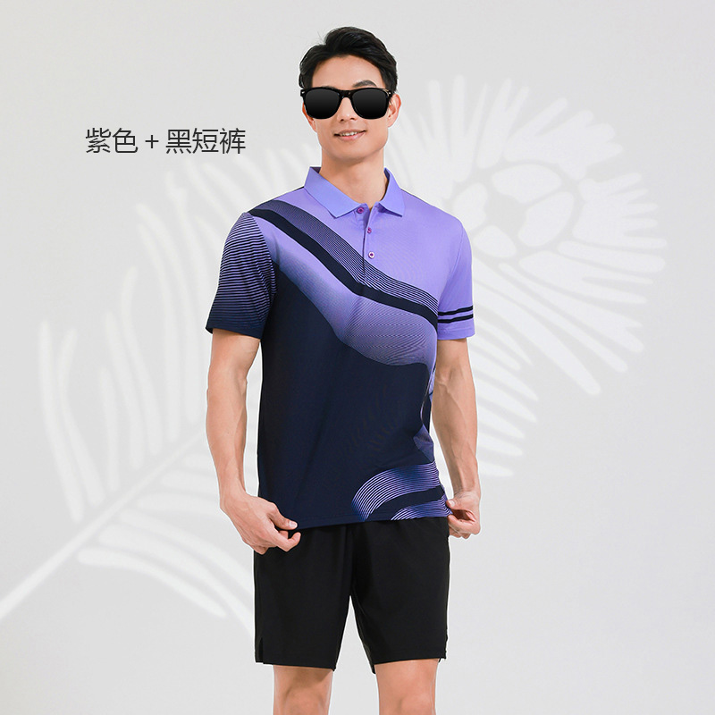 统狮羽毛球服 P9 套 紫色+黑短裤 M
