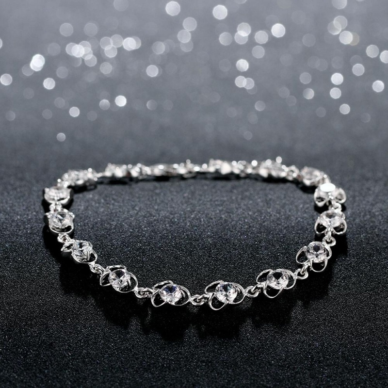 H375 Fashion Bracelet简约花朵锆石手链欧美外贸镀925纯银女首饰送女朋友七夕情人节礼物