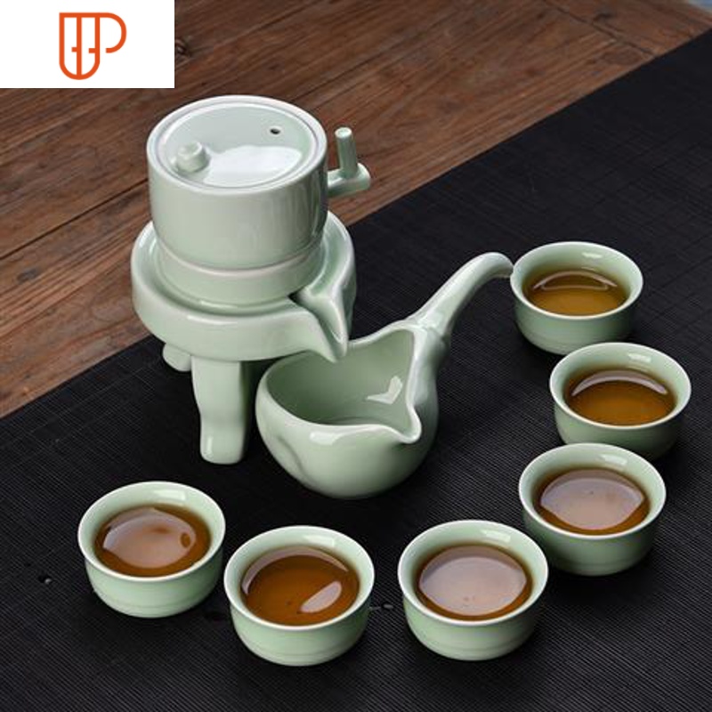 家用石磨创意旅行茶具功夫半全自动懒人泡茶器 国泰家和 白瓷自动茶具绿色