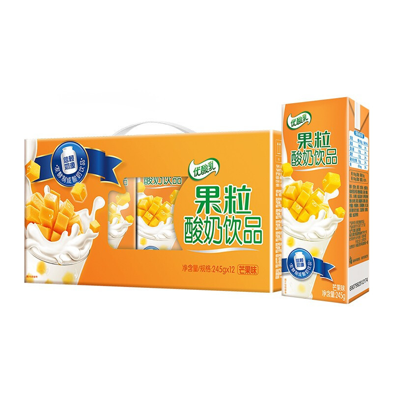 伊利优酸乳 果粒酸奶饮品 芒果味 245g*12盒