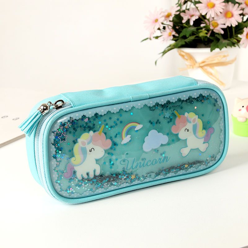 韩国少女心流沙笔袋女抖音网红独角兽马创意文具盒大容量中小学生