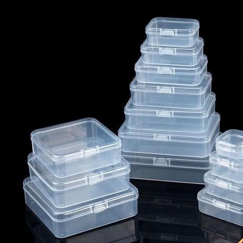 长方形透明收纳盒加厚PP塑料盒化妆棉棉签小零件小工具整理收纳盒-【8个装】;正方形95*95*28mm高清大图