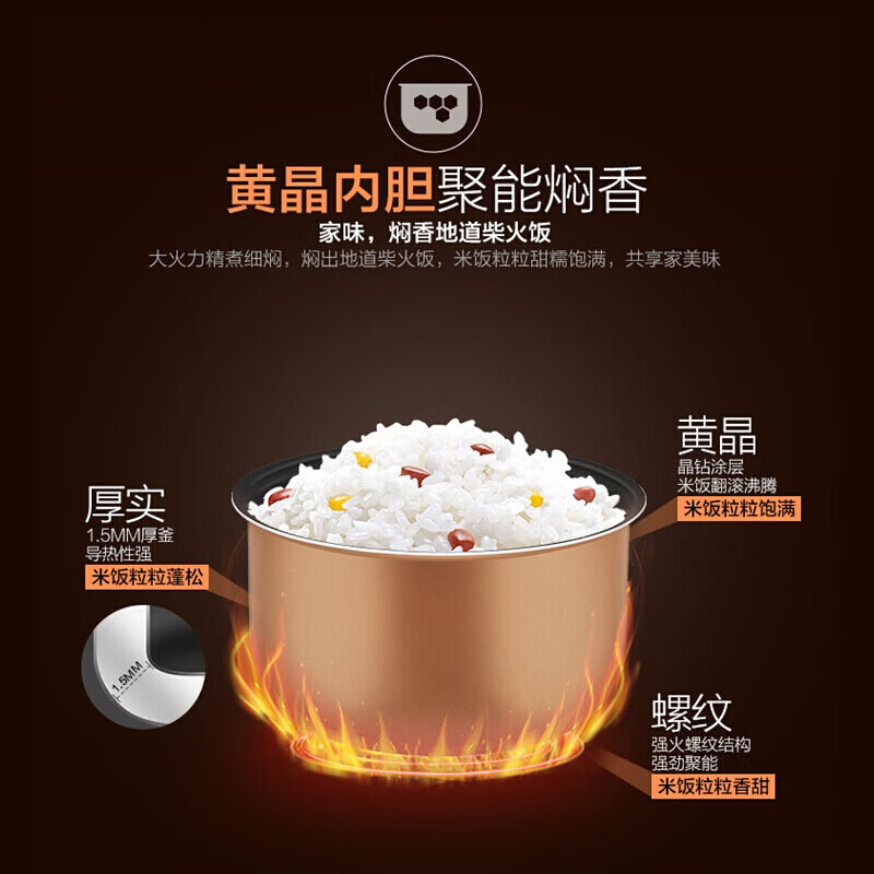 美的(Midea)电饭煲煲汤煮粥柴火饭智能预约饭锅不粘大容量排水槽底盘加热黄晶蜂窝内胆FS4073A FS4073A高清大图