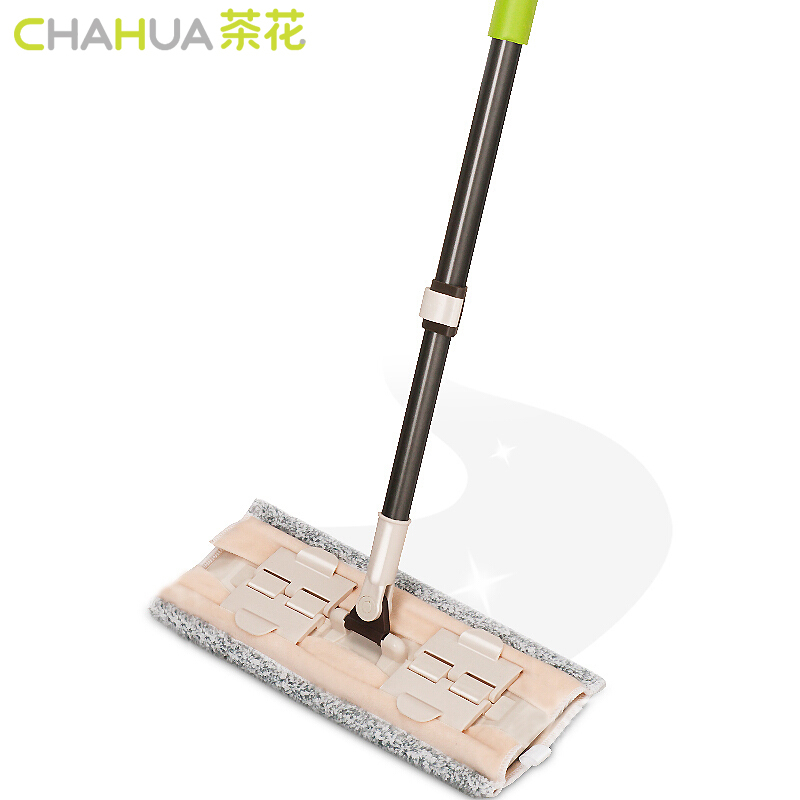 茶花蝶翼夹固式平板拖把 家用木地板瓷砖旋转擦地拖布夹固式平板拖把71302D颜色随机