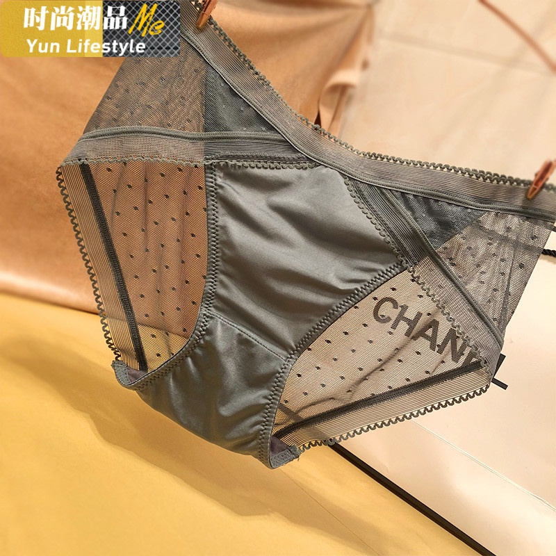 YUNWUXIN蕾丝内裤女中腰包臀女士内裤性感镂空透明黑色蕾丝三角裤诱惑内裤