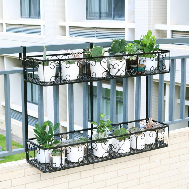 家柏饰(CORATED)阳台花盆挂架花架置物架铁艺多层挂式花盆架多肉装饰室内花架子 椭圆双层100*20*12CM高清大图