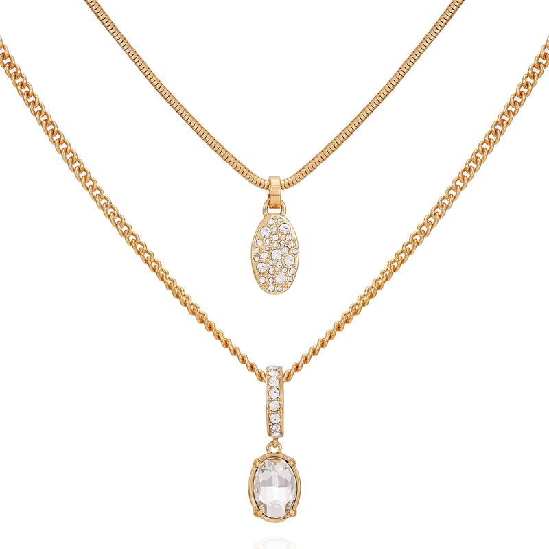 GUESS盖尔斯金色水晶层叠项链金属玻璃石百搭配饰日常晚宴两用