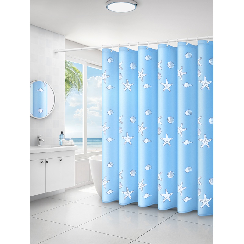 卫生间淋浴隔断挡水布免打孔浴帘杆套装浴室窗帘防水遮光洗澡帘子 套餐（送挂钩）帘100宽*180高+白杆70-120 默认尺寸