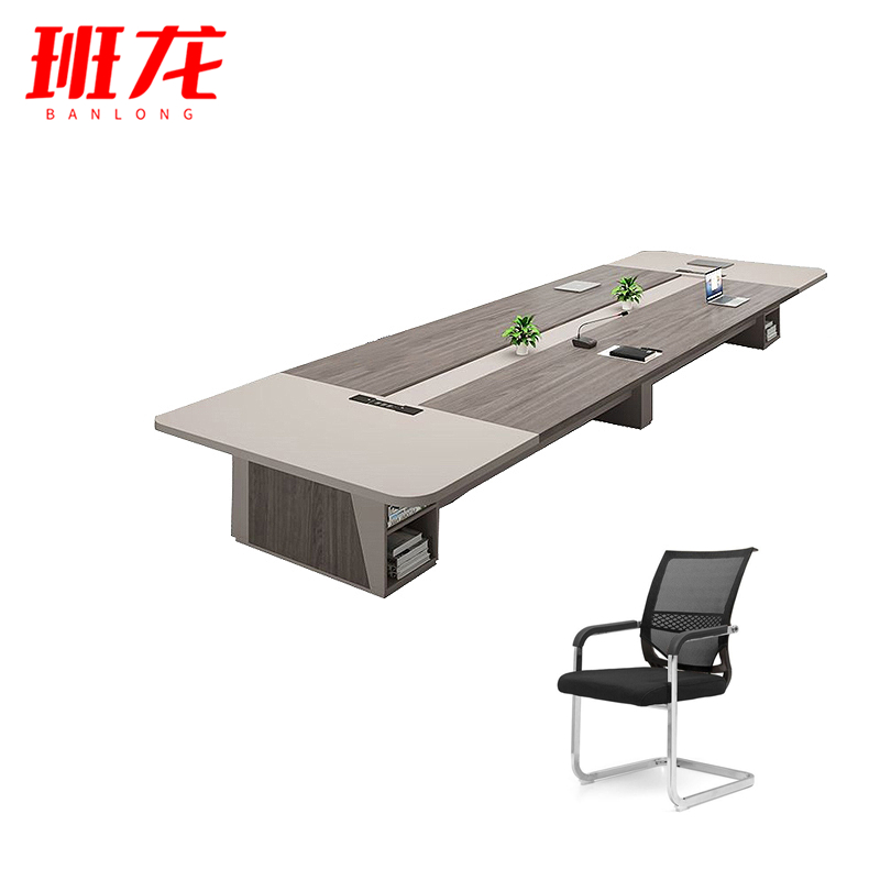 班龙长条会议桌3.5米+12把椅子套高清大图