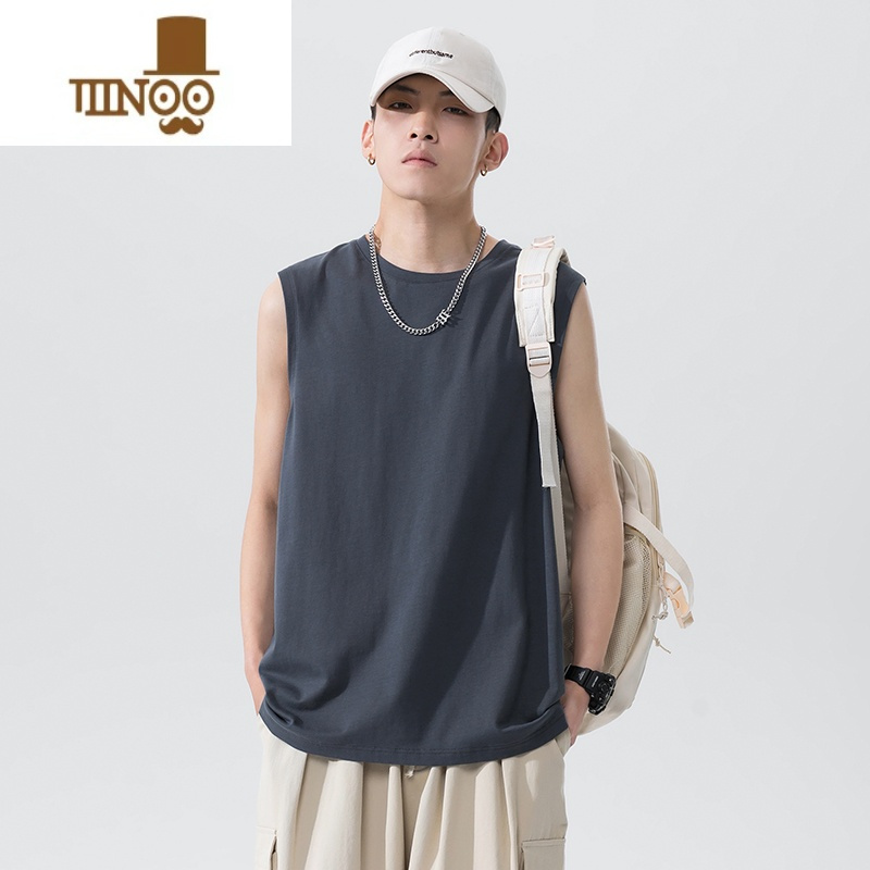 YANXU运动背心男士夏季潮牌ins健身无袖坎肩衣服白色打底衫短袖t恤