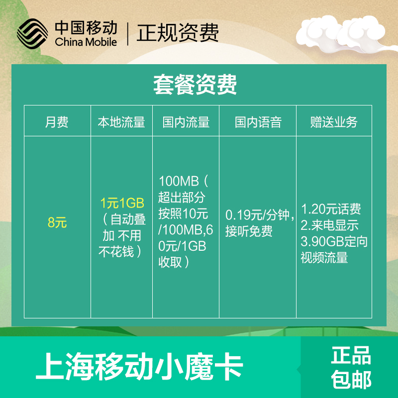 上海移动小魔卡1元1GB送20元话费