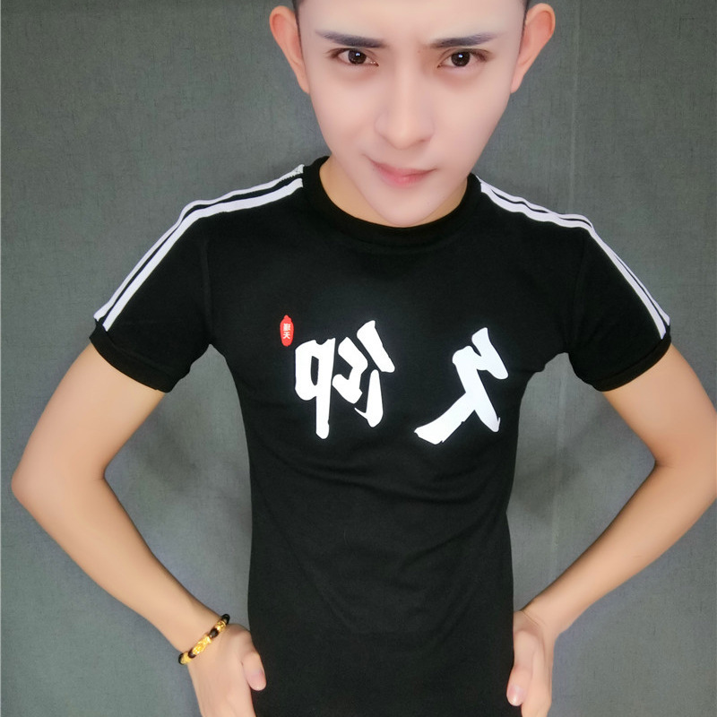 快手红人同款印花圆领夏季短袖上衣社会小伙韩版修身男士半袖T恤