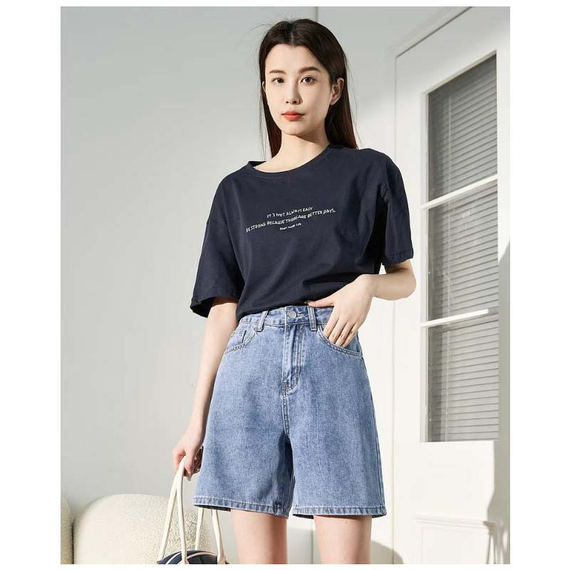 [2.5折价77元]唐狮春夏季新款女牛仔短裤宽松显瘦阔腿高腰潮薄款五分中裤子女