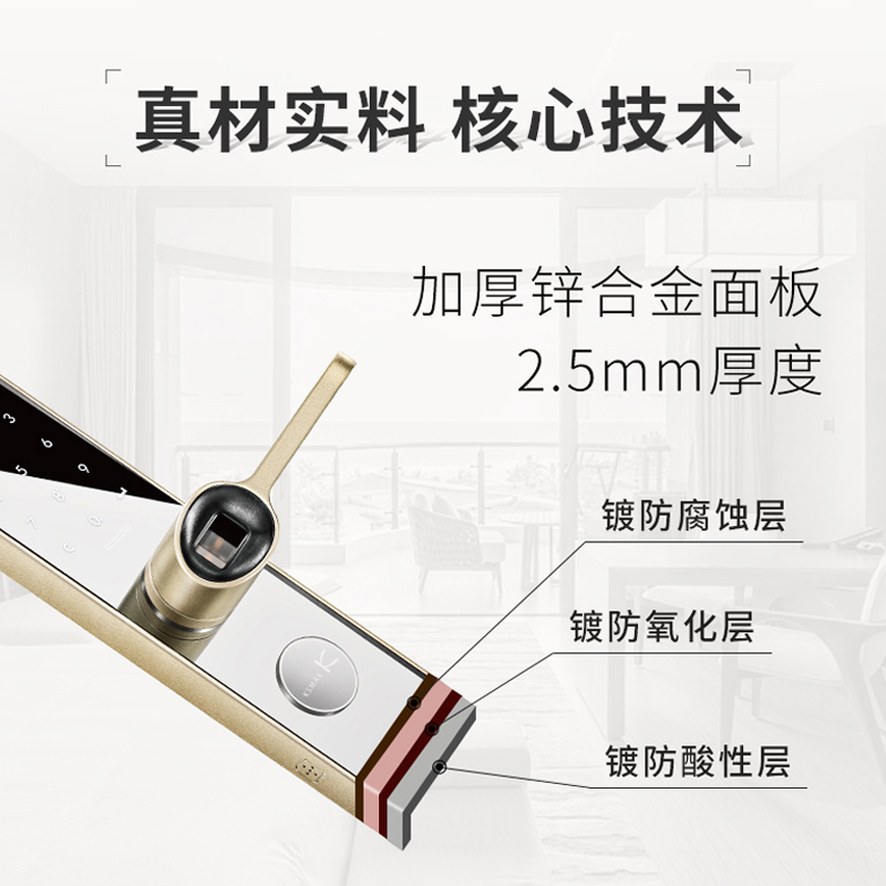 金指码指纹锁家用防盗门锁智能锁密码锁电子门锁磁卡锁一握开K71铜制锁芯方舌通用型