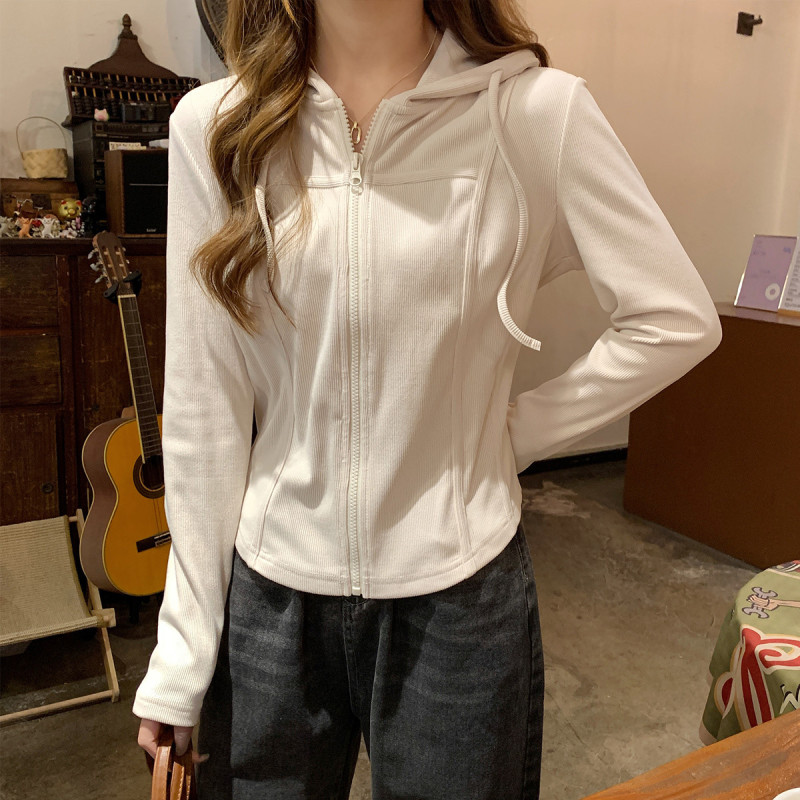 唐狮春季女连帽短款净色长袖外套简约百搭辣妹时尚潮