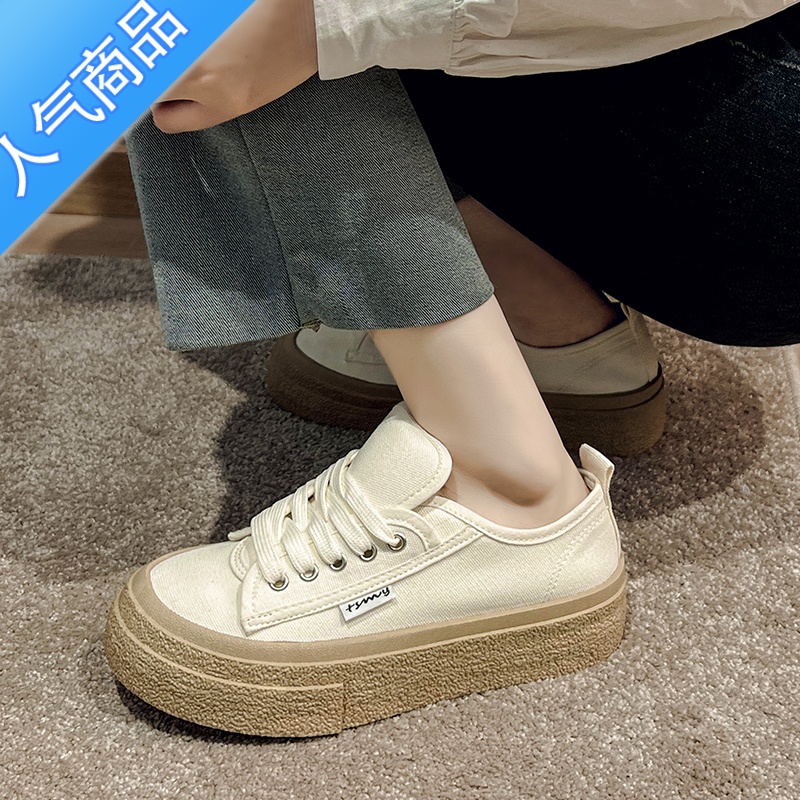 SUNTEK原创小众设计经典小黑鞋女2023年夏季新款百搭韩版帆布鞋厚底板鞋高清大图