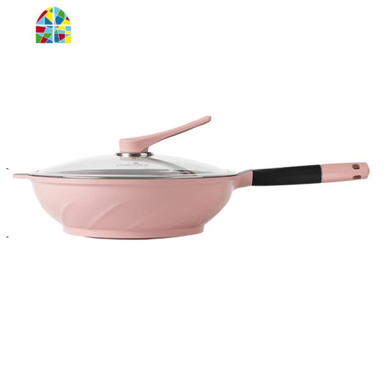 节日红 家用不粘锅食品级不粘锅 不粘炒锅煎锅透明玻璃立盖 FENGHOU 晶莹粉32厘米炒锅图片