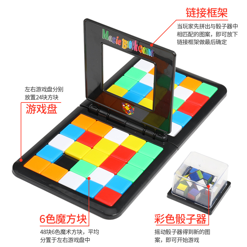 华容道对战魔方最强大脑滑动拼图小学生亲子双人桌面游戏益智玩具 数字华容道红色无磁