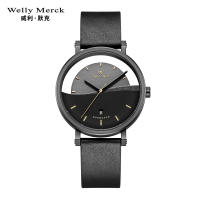 welly merck 威利默克手表男石英表敦煌超薄学生防水个性男士时尚潮流男表WM02M 敦煌男表纯色真皮表带款
