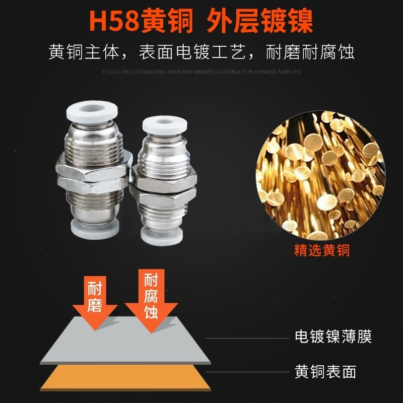 白色法耐气管快插接头隔板直通气管快插气动快速接头PM4_6_8_10_12mm PM6(白色)