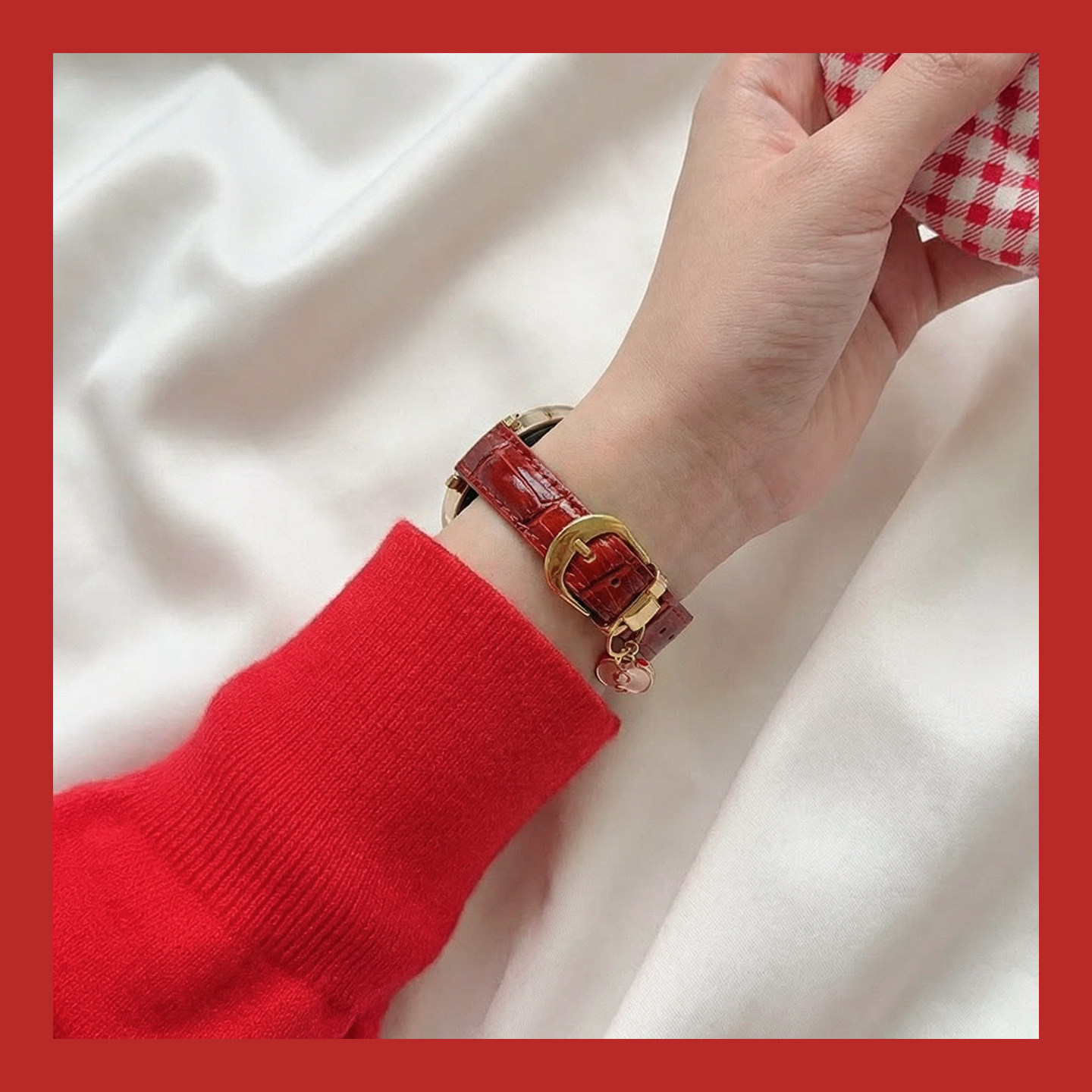 适用于小米watch5手表表带女S4 41mm酒红车厘子显白亮面竹节纹3139B高清大图