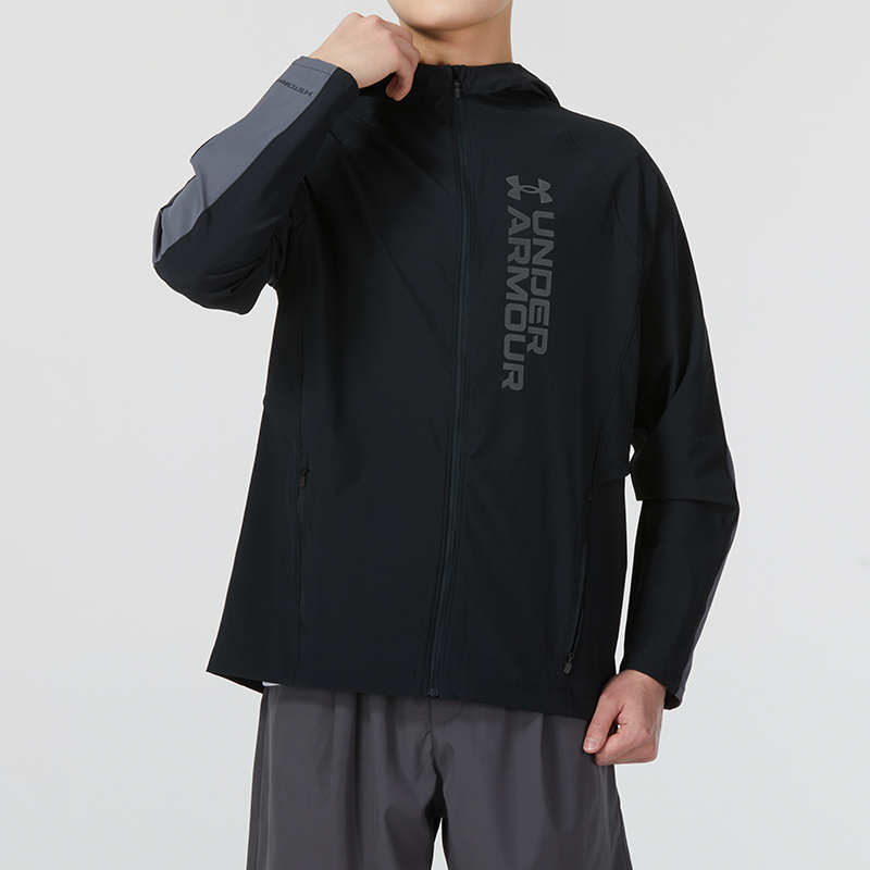 安德玛UA男装新款运动服休闲连帽宽松防风夹克外套1377486-002 ZP高清大图