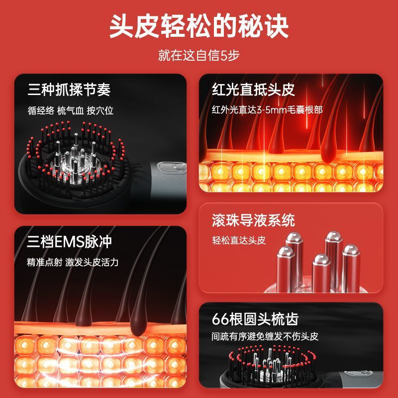 攀高头部按摩梳电动头皮按摩器全自动揉捏疏通经络养发梳 PG-2756高清大图