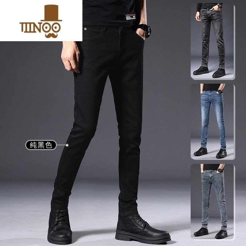 YANXU夏季薄款黑色牛仔裤男士修身小脚男裤2023新款潮牌休闲长裤子图片