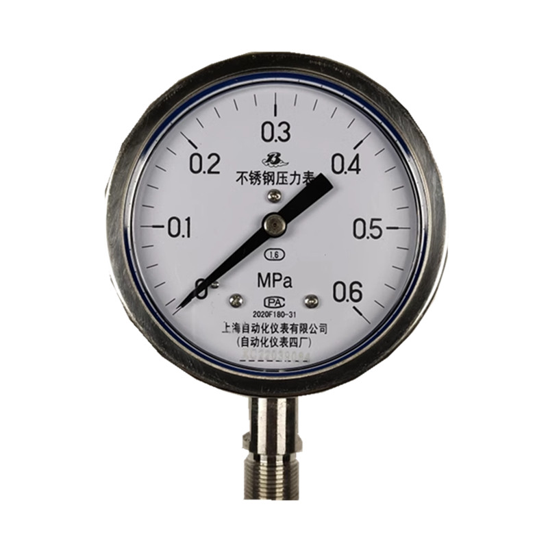 上自仪不锈钢压力表 耐震式Y-100BF 接口M20×1.5 量程0-0.6Mpa带三色环