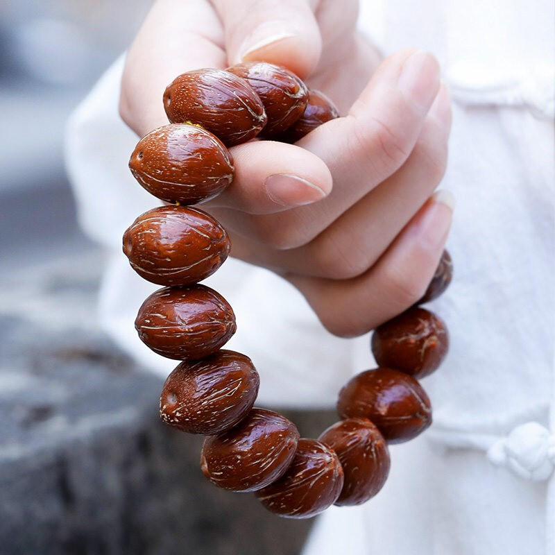 [梵心阁]紫金鼠手串 三眼菩提光珠原籽佛珠文玩男女单圈手串手链 招财