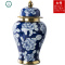 景德镇手绘青花瓷将军罐陶瓷花瓶摆件大号中式客厅家居装饰品 封后 青花瓷镀金将军罐大号