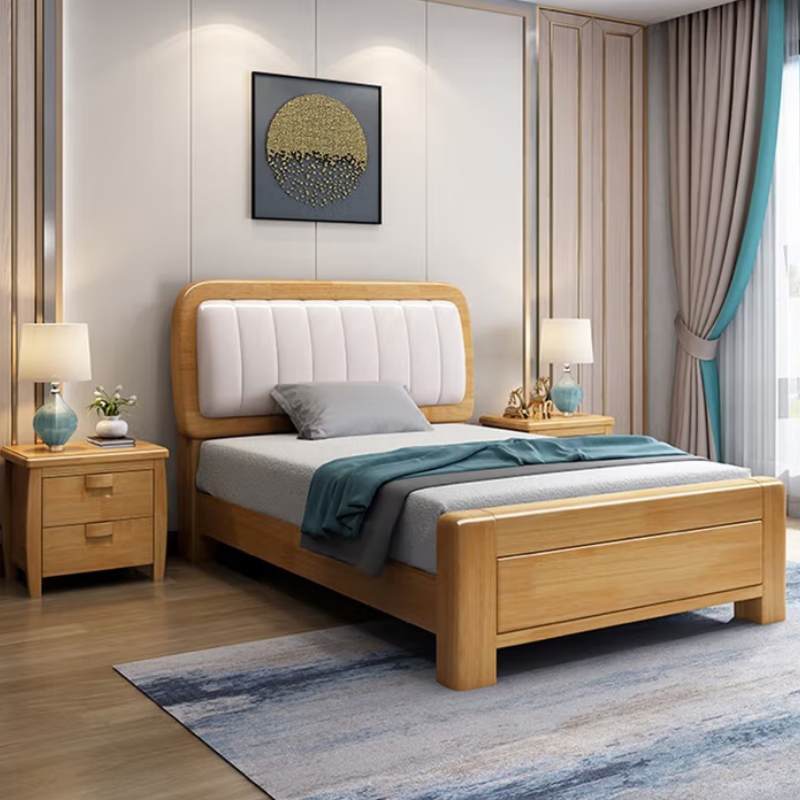 汝至单人床 实木青少年酒店民宿公寓卧室软包床 床+床头柜*1+天丝乳 胶棕垫 1.2*2米气压款高清大图