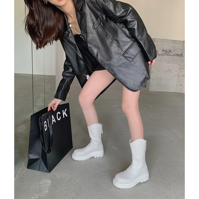 婕秘瘦瘦靴女2021年春秋新款薄款单靴马丁靴子秋季新品中筒英伦风短靴